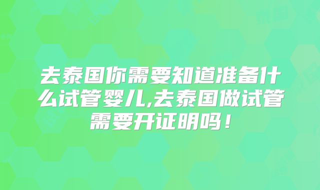 去泰国你需要知道准备什么试管婴儿,去泰国做试管需要开证明吗!