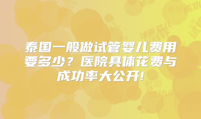泰国一般做试管婴儿费用要多少？医院具体花费与成功率大公开!