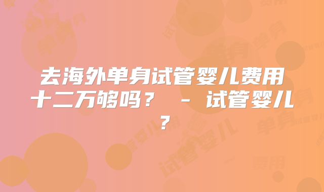 去海外单身试管婴儿费用十二万够吗？ - 试管婴儿？