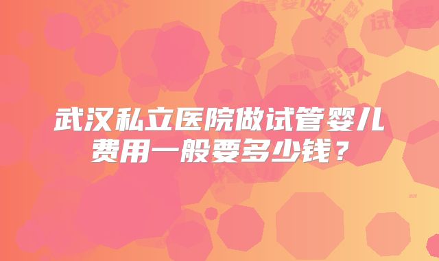 武汉私立医院做试管婴儿费用一般要多少钱？
