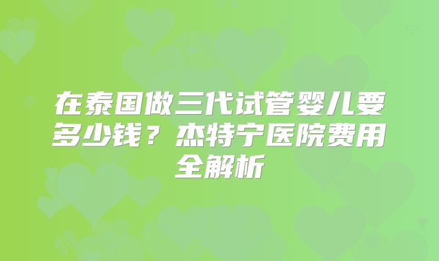 在泰国做三代试管婴儿要多少钱？杰特宁医院费用全解析