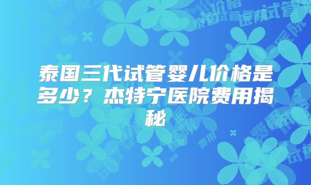 泰国三代试管婴儿价格是多少？杰特宁医院费用揭秘
