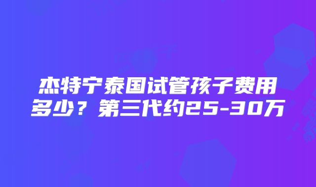 杰特宁泰国试管孩子费用多少?第三代约25-30万