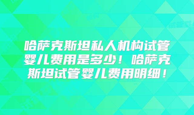 哈萨克斯坦私人机构试管婴儿费用是多少！哈萨克斯坦试管婴儿费用明细！