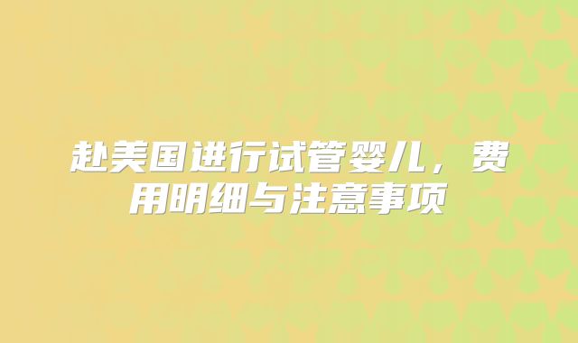 赴美国进行试管婴儿，费用明细与注意事项