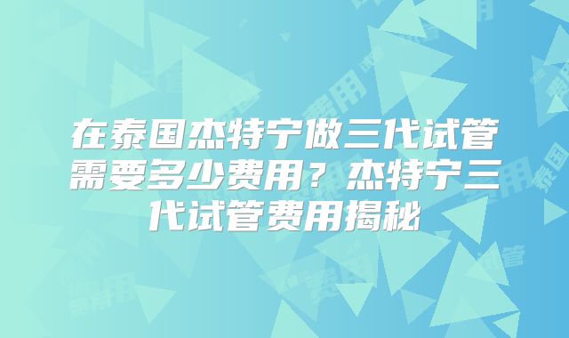 在泰国杰特宁做三代试管需要多少费用?杰特宁三代试管费用揭秘