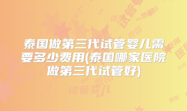 泰国做第三代试管婴儿需要多少费用(泰国哪家医院做第三代试管好)