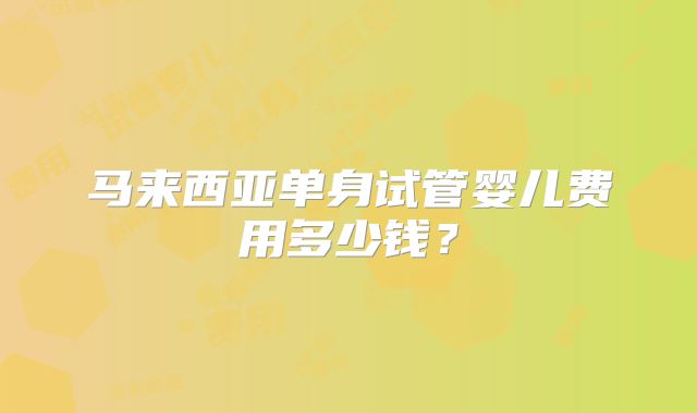 马来西亚单身试管婴儿费用多少钱?
