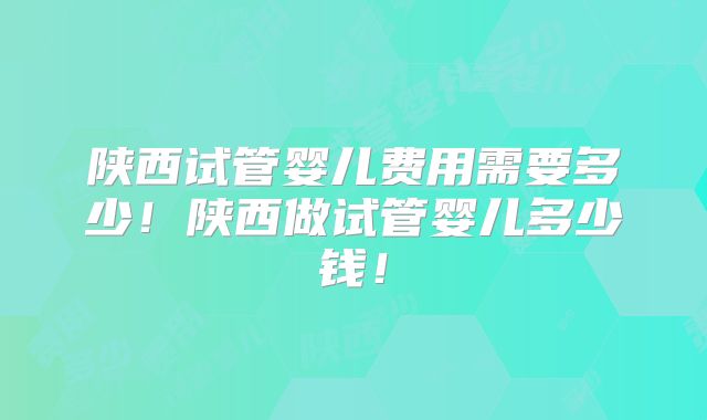 陕西试管婴儿费用需要多少!陕西做试管婴儿多少钱!
