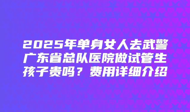 2025年单身女人去武警广东省总队医院做试管生孩子贵吗？费用详细介绍