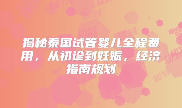 揭秘泰国试管婴儿全程费用，从初诊到妊娠，经济指南规划