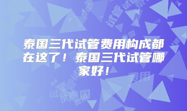 泰国三代试管费用构成都在这了!泰国三代试管哪家好!