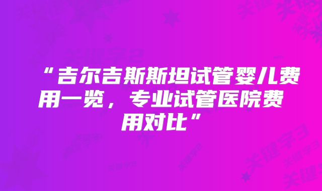“吉尔吉斯斯坦试管婴儿费用一览，专业试管医院费用对比”