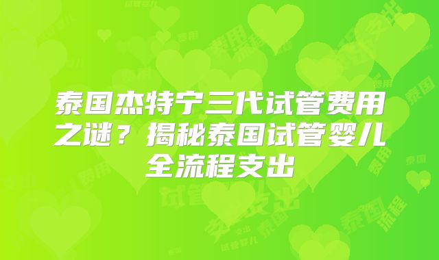 泰国杰特宁三代试管费用之谜？揭秘泰国试管婴儿全流程支出
