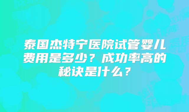 泰国杰特宁医院试管婴儿费用是多少？成功率高的秘诀是什么？