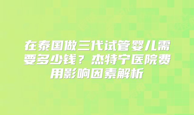 在泰国做三代试管婴儿需要多少钱？杰特宁医院费用影响因素解析