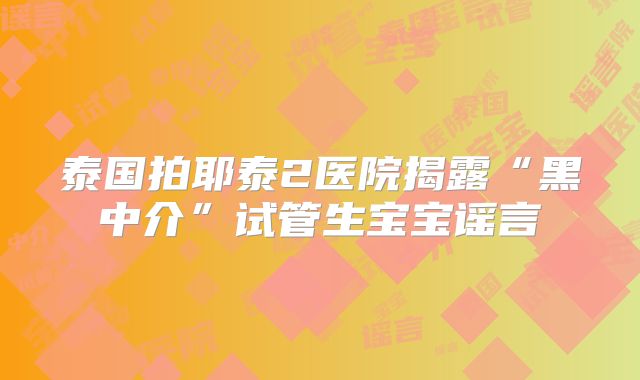 泰国拍耶泰2医院揭露“黑中介”试管生宝宝谣言