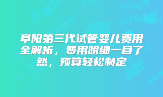 阜阳第三代试管婴儿费用全解析，费用明细一目了然，预算轻松制定