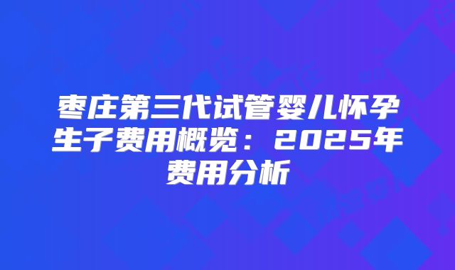 枣庄第三代试管婴儿怀孕生子费用概览：2025年费用分析