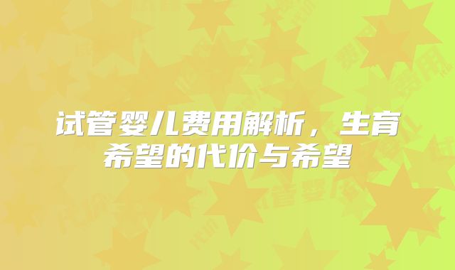 试管婴儿费用解析，生育希望的代价与希望