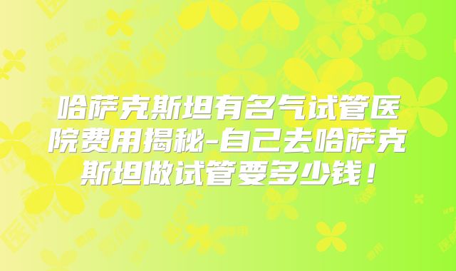 哈萨克斯坦有名气试管医院费用揭秘-自己去哈萨克斯坦做试管要多少钱！