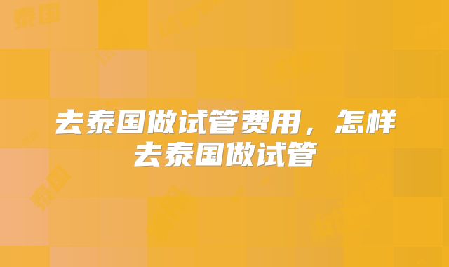 去泰国做试管费用，怎样去泰国做试管