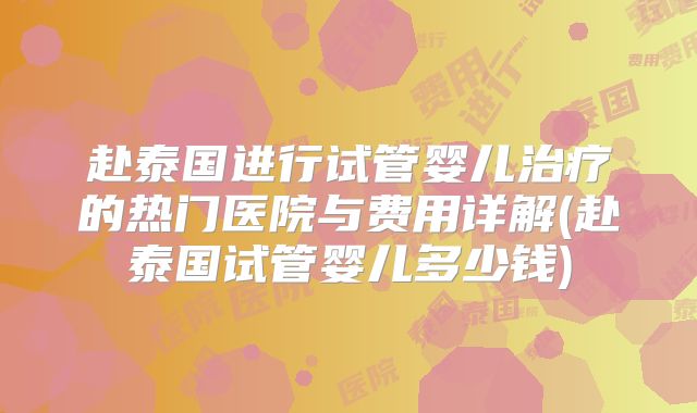 赴泰国进行试管婴儿治疗的热门医院与费用详解(赴泰国试管婴儿多少钱)