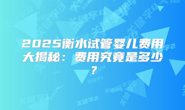 2025衡水试管婴儿费用大揭秘：费用究竟是多少？