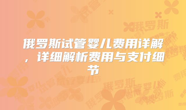俄罗斯试管婴儿费用详解,详细解析费用与支付细节