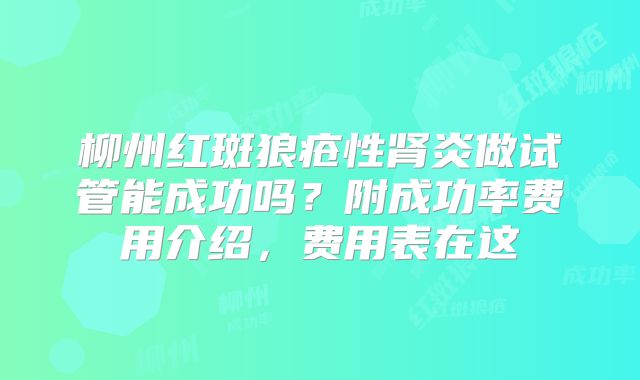 柳州红斑狼疮性肾炎做试管能成功吗？附成功率费用介绍，费用表在这