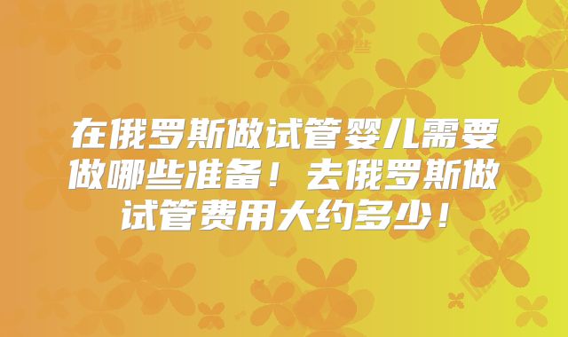 在俄罗斯做试管婴儿需要做哪些准备！去俄罗斯做试管费用大约多少！