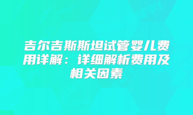 吉尔吉斯斯坦试管婴儿费用详解:详细解析费用及相关因素