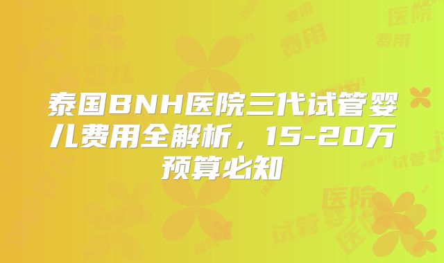 泰国BNH医院三代试管婴儿费用全解析，15-20万预算必知