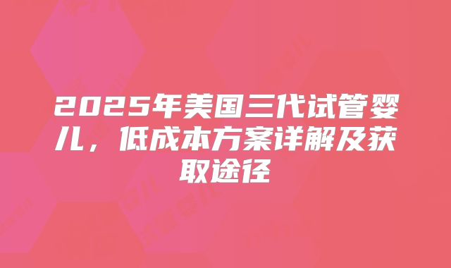 2025年美国三代试管婴儿,低成本方案详解及获取途径