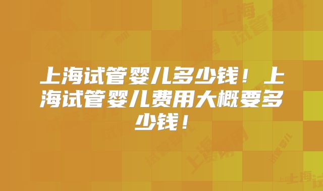 上海试管婴儿多少钱！上海试管婴儿费用大概要多少钱！