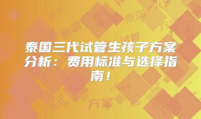 泰国三代试管生孩子方案分析:费用标准与选择指南!