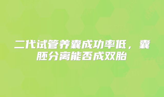 二代试管养囊成功率低，囊胚分离能否成双胎