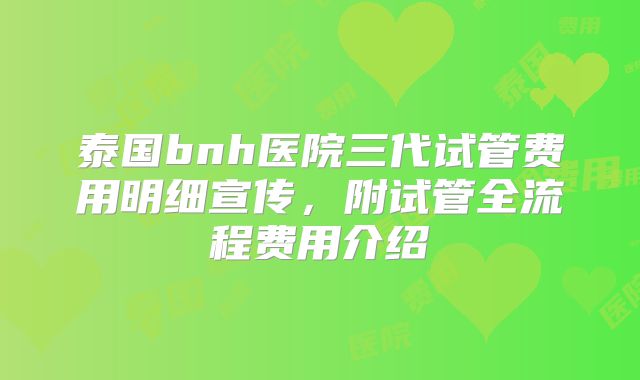 泰国bnh医院三代试管费用明细宣传，附试管全流程费用介绍