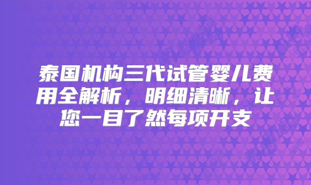 泰国机构三代试管婴儿费用全解析，明细清晰，让您一目了然每项开支