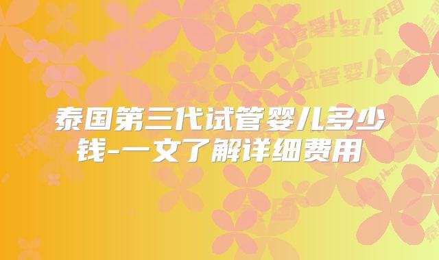 泰国第三代试管婴儿多少钱-一文了解详细费用