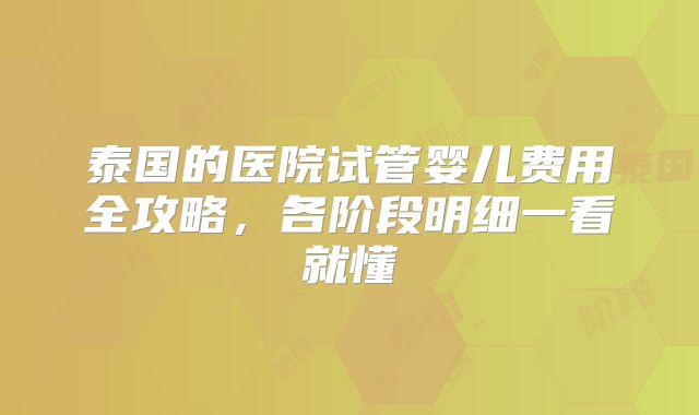 泰国的医院试管婴儿费用全攻略，各阶段明细一看就懂