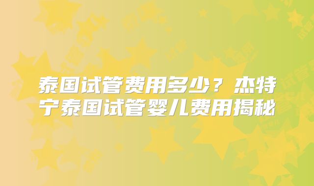 泰国试管费用多少？杰特宁泰国试管婴儿费用揭秘