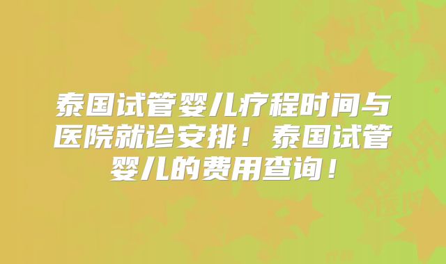 泰国试管婴儿疗程时间与医院就诊安排！泰国试管婴儿的费用查询！