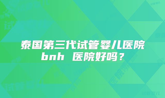 泰国第三代试管婴儿医院bnh 医院好吗？