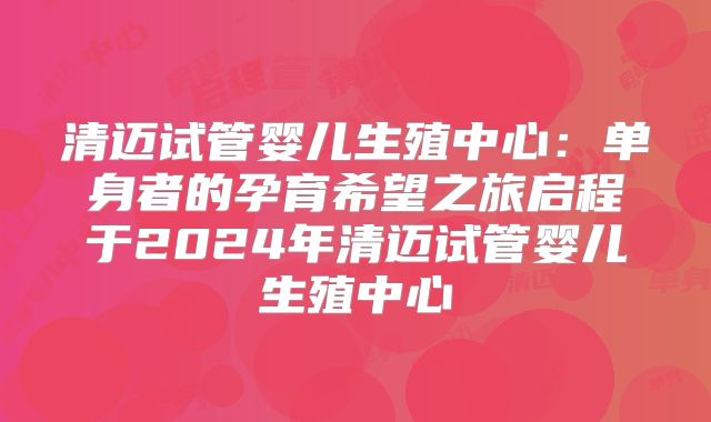 清迈试管婴儿生殖中心：单身者的孕育希望之旅启程于2024年清迈试管婴儿生殖中心