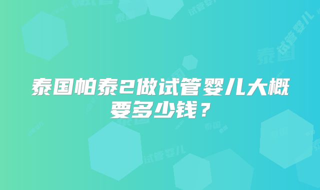 泰国帕泰2做试管婴儿大概要多少钱？