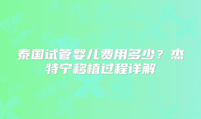 泰国试管婴儿费用多少？杰特宁移植过程详解
