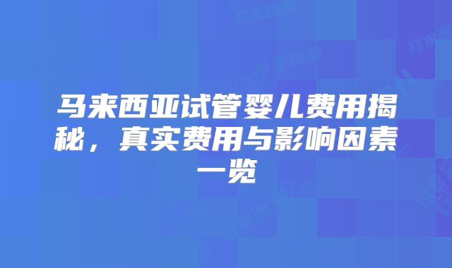 马来西亚试管婴儿费用揭秘,真实费用与影响因素一览