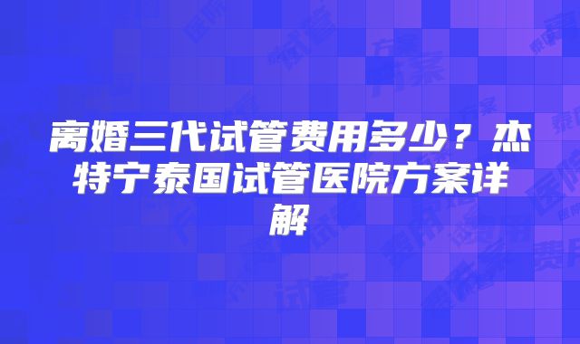 离婚三代试管费用多少？杰特宁泰国试管医院方案详解