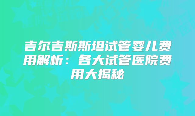吉尔吉斯斯坦试管婴儿费用解析:各大试管医院费用大揭秘